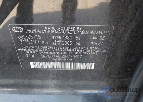 2016 Hyundai Elantra Se z USA, uszkodzony, nr VIN 5NPDH4AE5GH773457